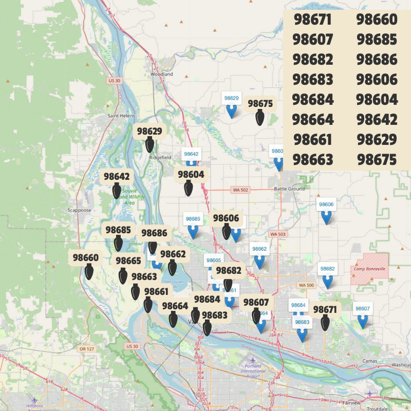 clark christmas lights service area washington state zip codes